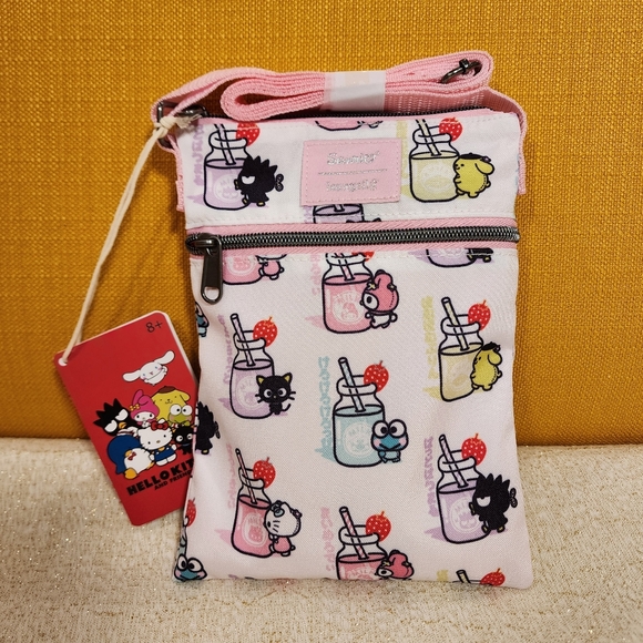 Loungefly Sanrio Hello Kitty And Friends Drinks Pink AOP Passport Bag NEW - Picture 1 of 9